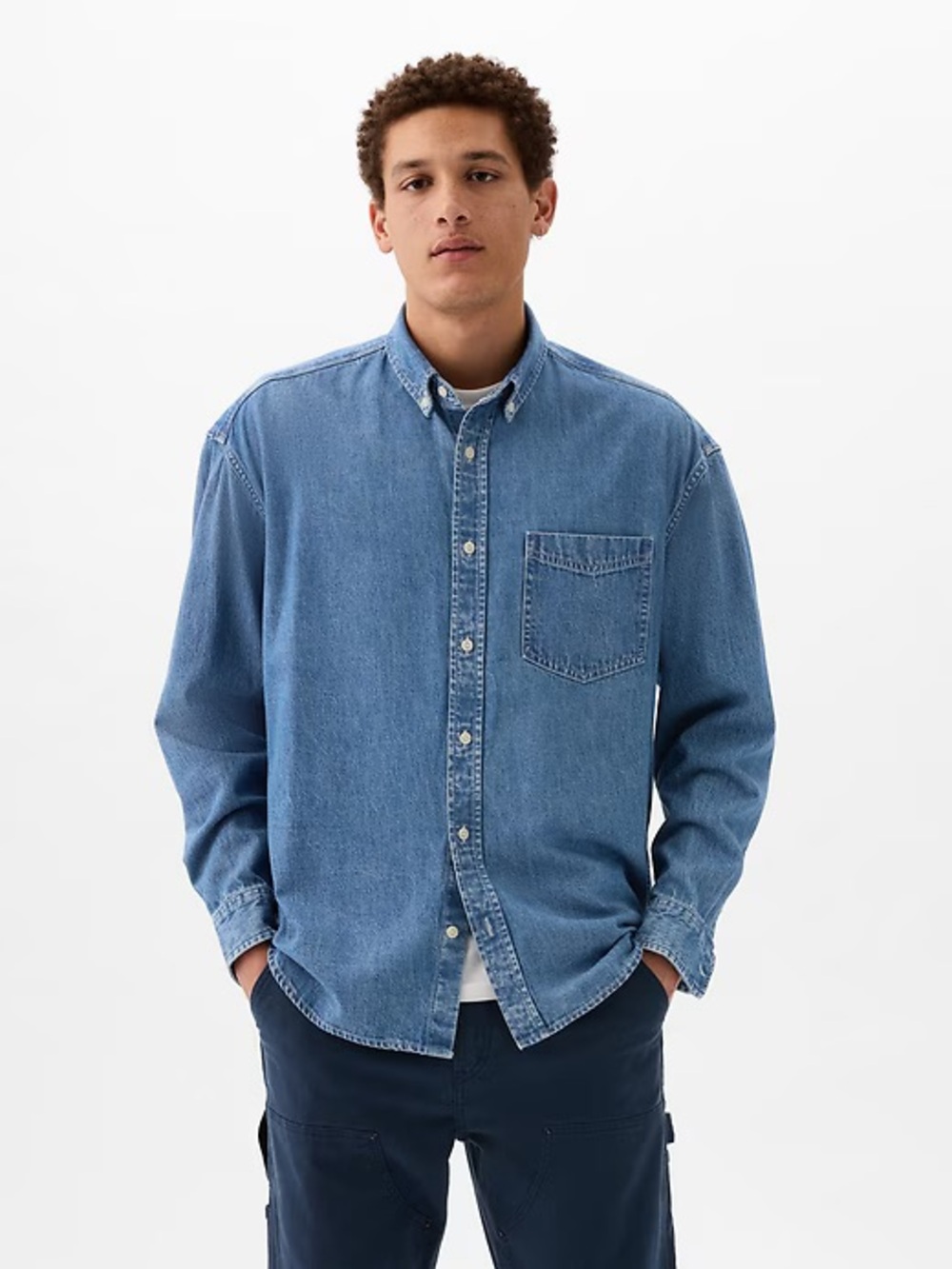 GAP Men's Blue Denim Big Shirt M (Fits like Women L/XL)